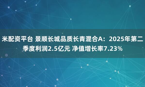 米配资平台 景顺长城品质长青混合A：2025年第二季度利润2.5亿元 净值增长率7.23%
